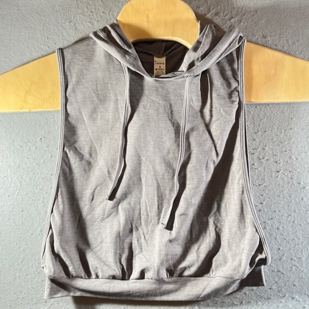 973 | NWT Halara Sleeveless Cropped Drawstring Hoodie Mauve Gray Womens S